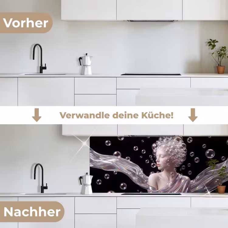 Vrouw - Bellen - Abstract - Kleurrijk keuken achterwand 2 middel -voor-na_DE