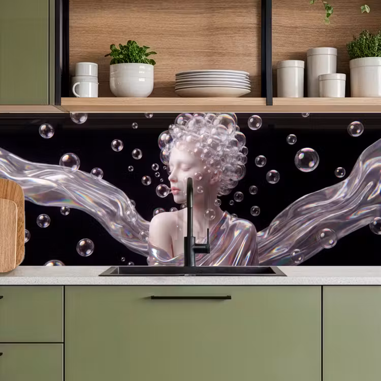 Vrouw - Bellen - Abstract - Kleurrijk keuken achterwand 2 middel -sfeer3