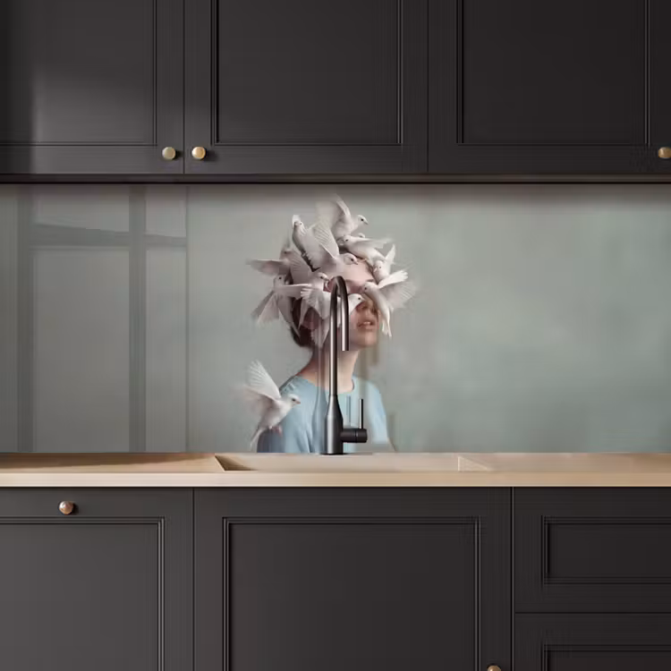 Vrouw - Vogels - Abstract - Modern - Wit keuken achterwand 2 middel -sfeer1