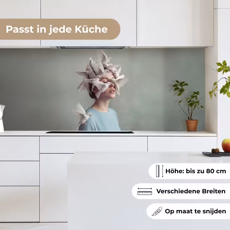 Vrouw - Vogels - Abstract - Modern - Wit keuken achterwand 2 middel -sfeer4_DE