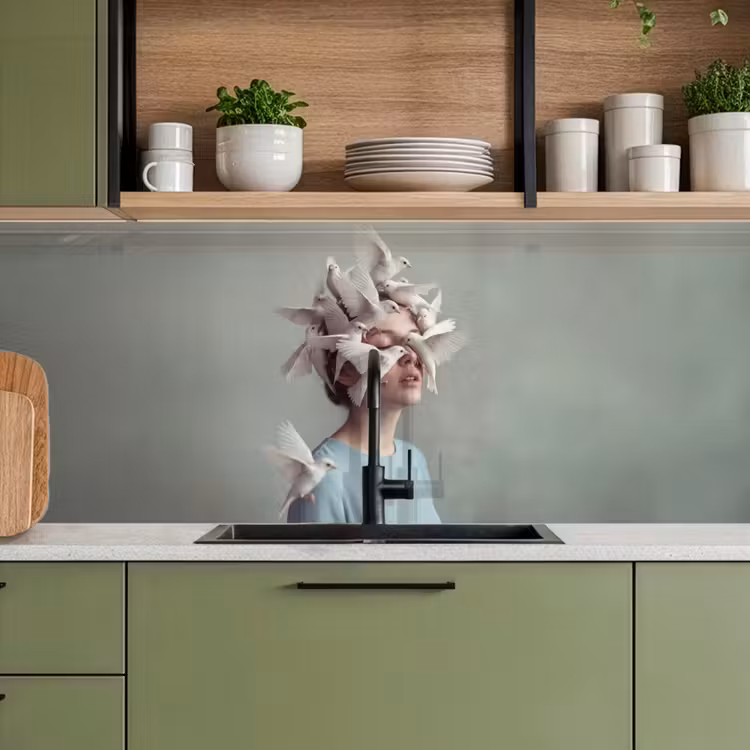 Vrouw - Vogels - Abstract - Modern - Wit keuken achterwand 2 middel -sfeer3