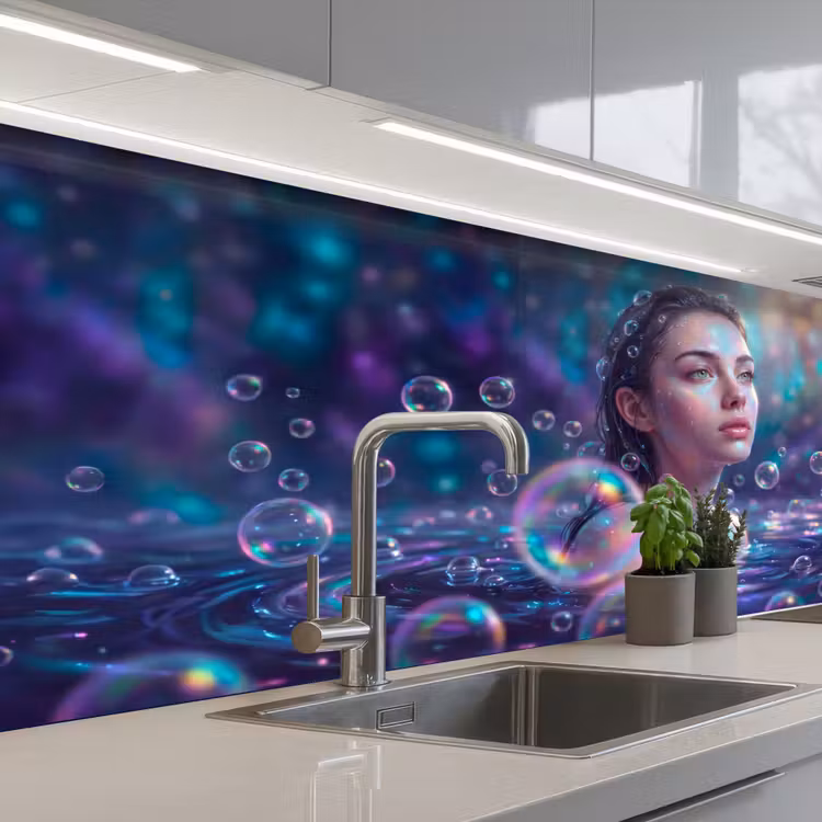 Vrouw - Water - Portret - Kleurrijk - Modern keuken achterwand 2 middel -3d_schuin