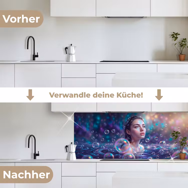 Vrouw - Water - Portret - Kleurrijk - Modern keuken achterwand 2 middel -voor-na_DE