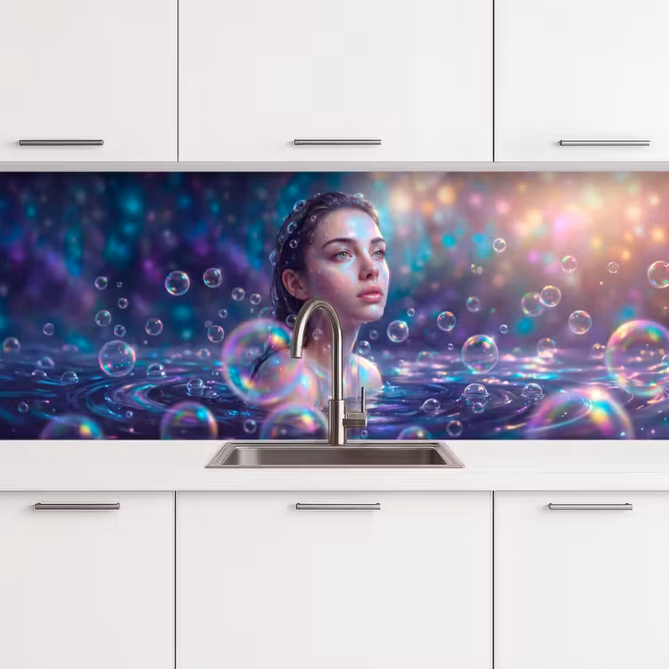 Vrouw - Water - Portret - Kleurrijk - Modern keuken achterwand 2 middel -3d