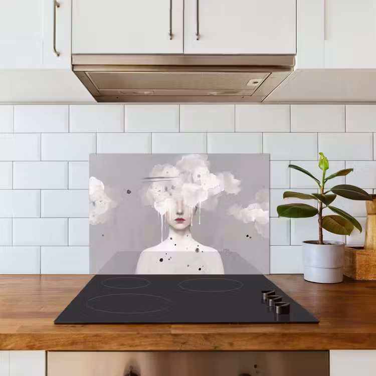 Vrouw - Wolk - Grijs keuken achterwand spatscherm klein -sfeer2