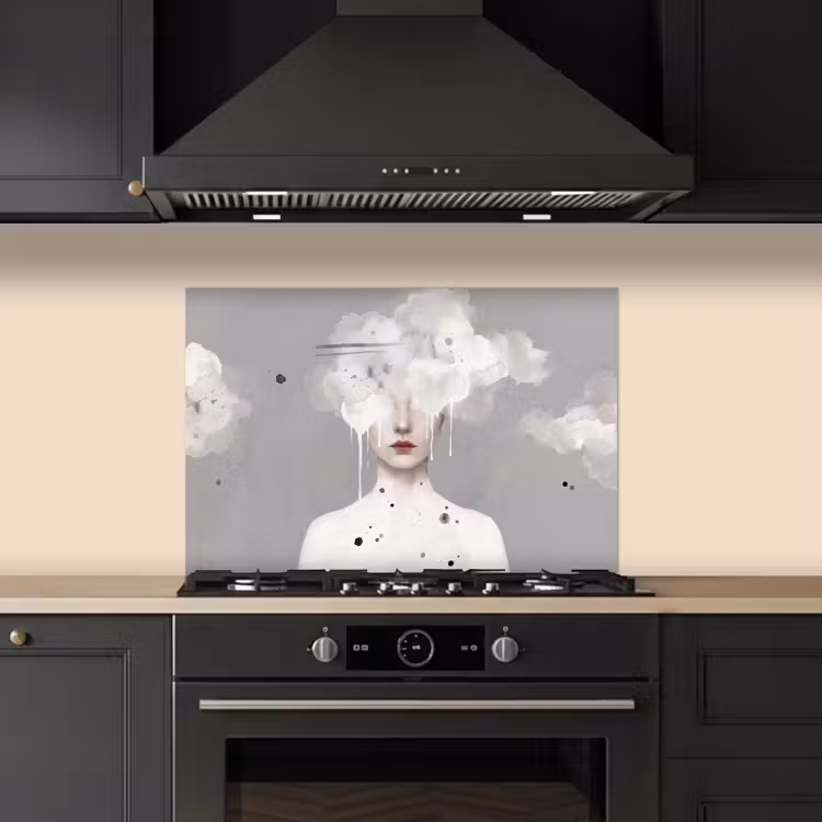 Vrouw - Wolk - Grijs keuken achterwand spatscherm klein -sfeer1