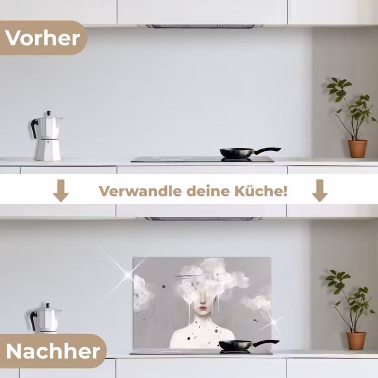 Vrouw - Wolk - Grijs keuken achterwand spatscherm klein -voor_na_DE