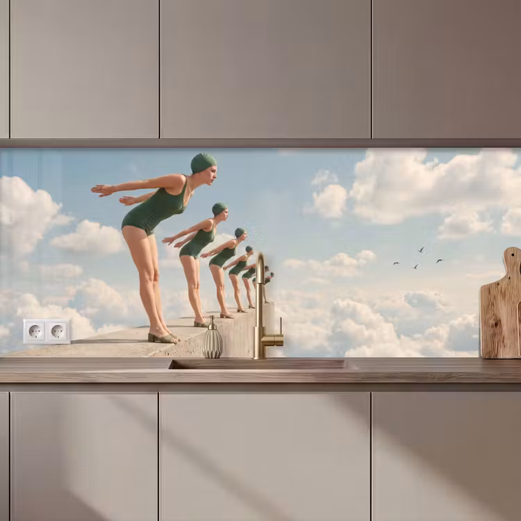 Küchenrückwand - Frauen – Tauchhaltung – Wolken - Vrouwen - Duikhouding - Wolken keuken achterwand 2 middel zz_3dshopping