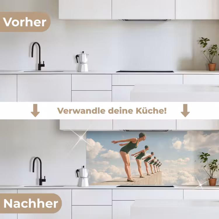 Küchenrückwand - Frauen – Tauchhaltung – Wolken - Vrouwen - Duikhouding - Wolken keuken achterwand 2 middel