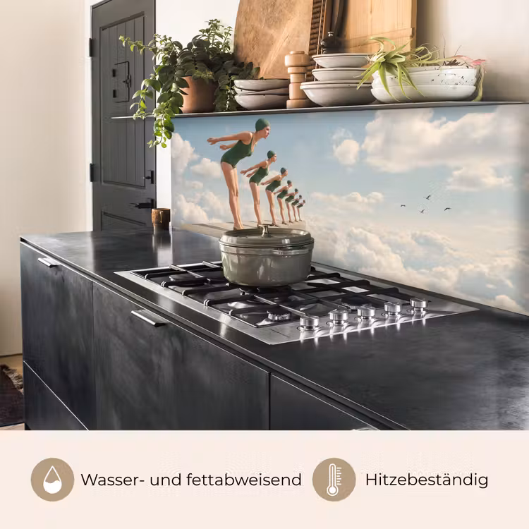 Küchenrückwand - Frauen – Tauchhaltung – Wolken - Vrouwen - Duikhouding - Wolken keuken achterwand 2 middel