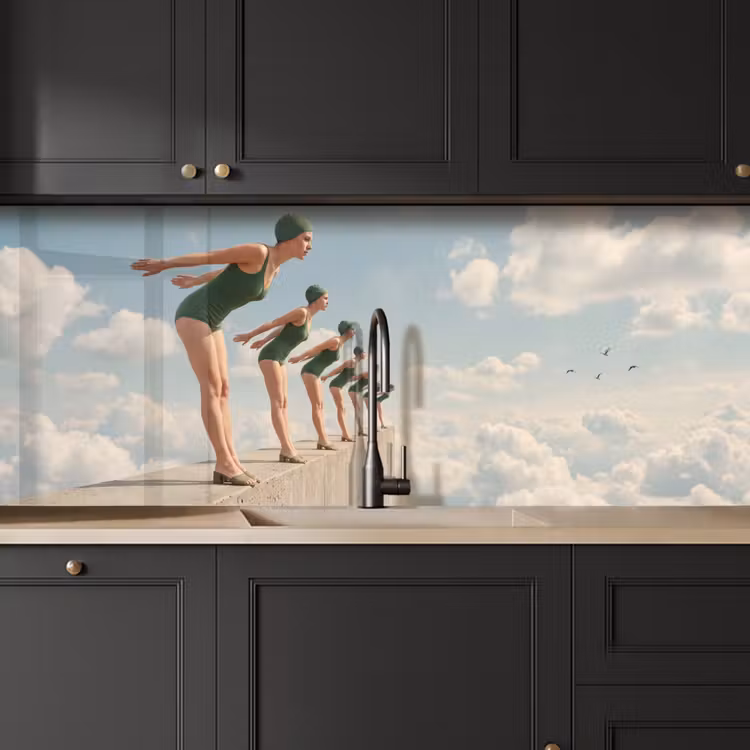 Küchenrückwand - Frauen – Tauchhaltung – Wolken - Vrouwen - Duikhouding - Wolken keuken achterwand 2 middel