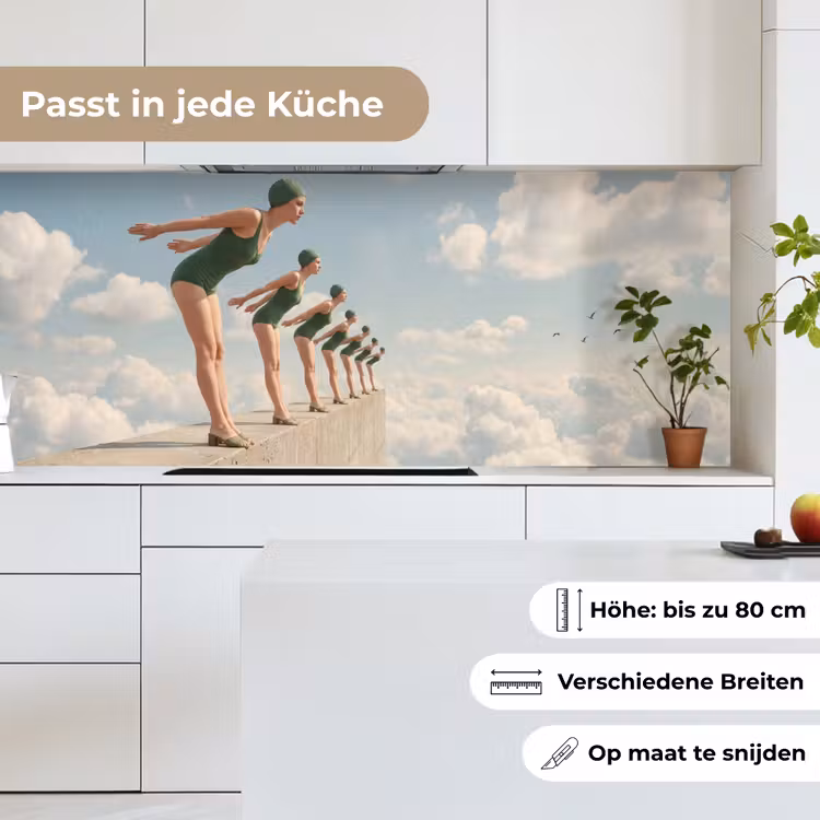 Küchenrückwand - Frauen – Tauchhaltung – Wolken - Vrouwen - Duikhouding - Wolken keuken achterwand 2 middel