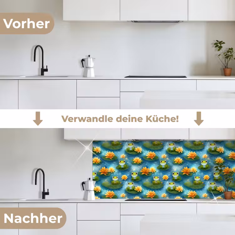 Kikker - Lelies - Groen keuken achterwand 2 middel 871 -voor-na_DE