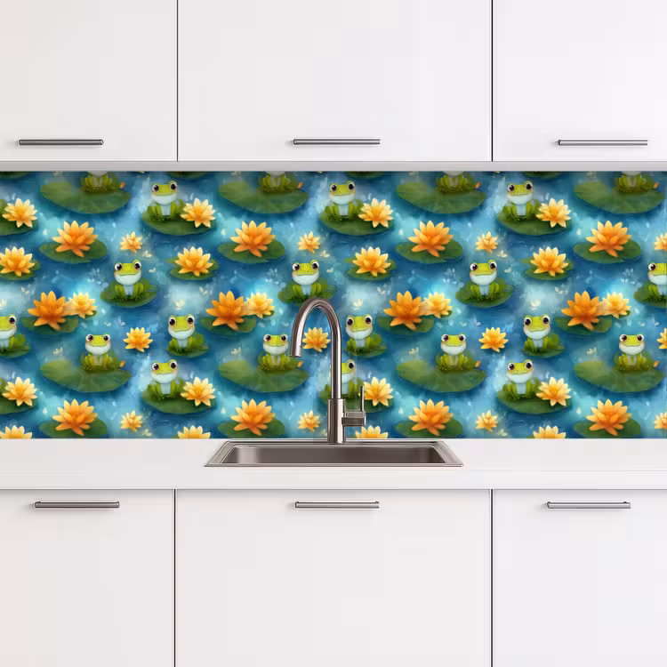 Kikker - Lelies - Groen keuken achterwand 2 middel 871 -3d