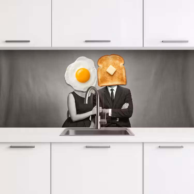 Ontbijt - Koppel - Ei - Brood keuken achterwand 2 middel -3d