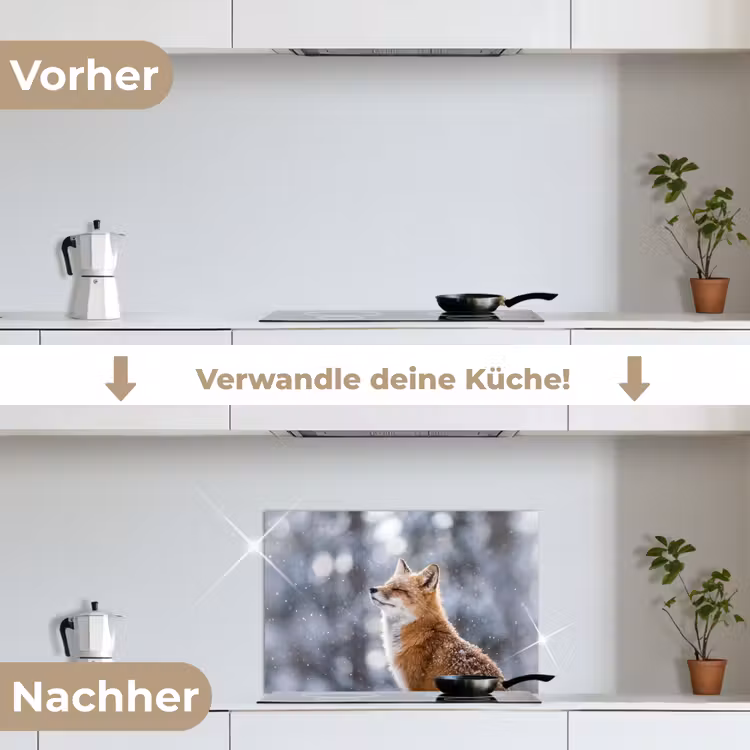 Vos - Sneeuwval - Portret - Winter - Sfeervol keuken achterwand spatscherm klein -voor_na_DE