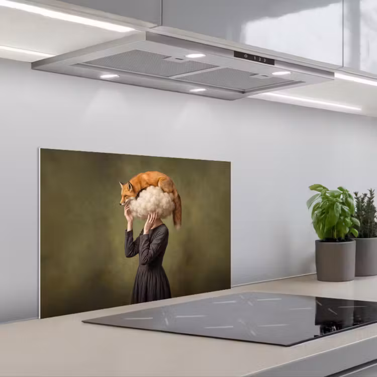 Vos - Surrealistisch - Groen keuken achterwand spatscherm klein -3d_schuin