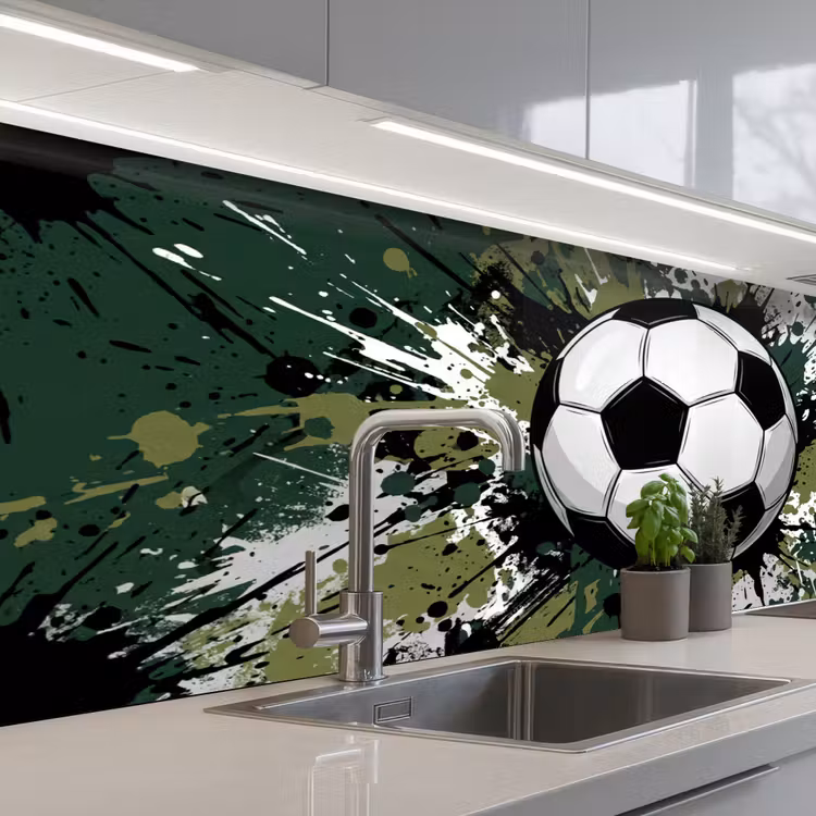 Voetbal - Verf - Spetters - Groen keuken achterwand 2 middel -3d_schuin