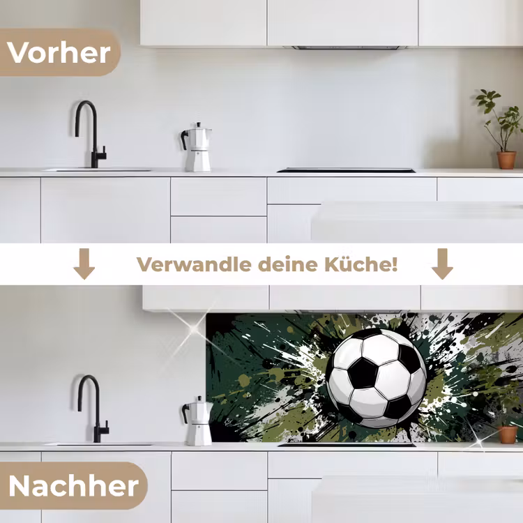 Voetbal - Verf - Spetters - Groen keuken achterwand 2 middel -voor-na_DE