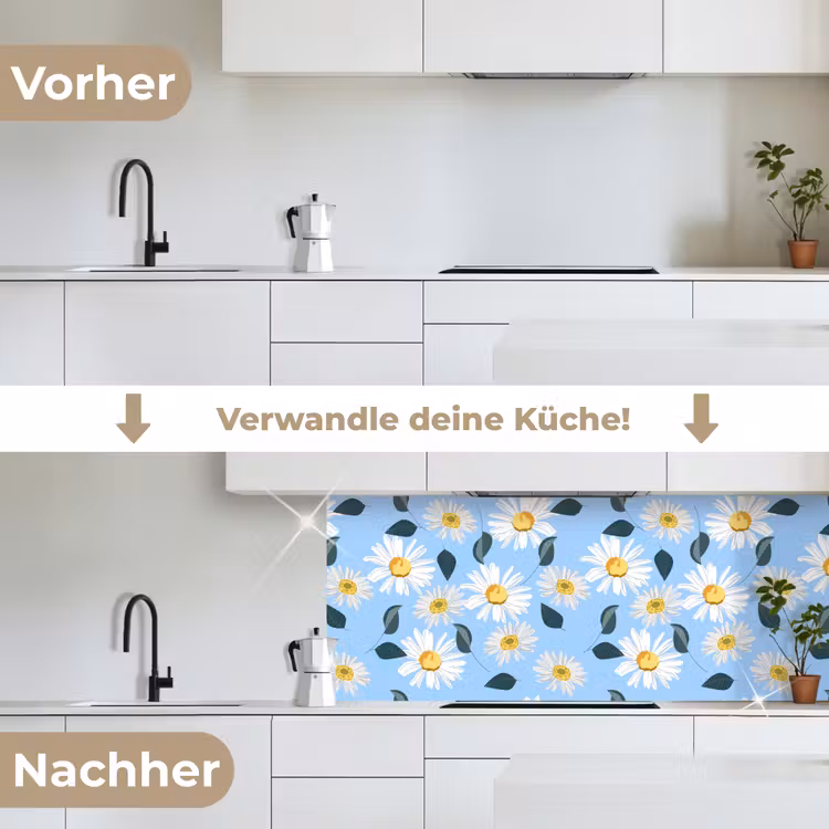 Madeliefjes - Blauw - Patroon keuken achterwand 2 middel 871 -voor-na_DE
