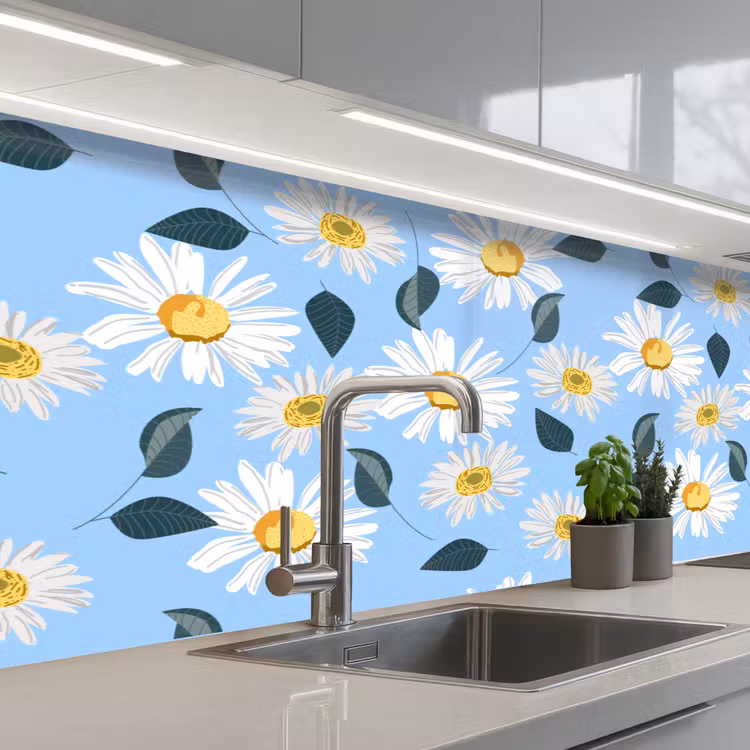 Madeliefjes - Blauw - Patroon keuken achterwand 2 middel 871 -3d_schuin