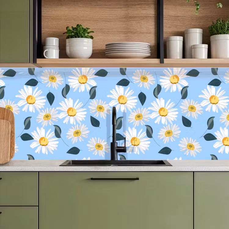 Madeliefjes - Blauw - Patroon keuken achterwand 2 middel 871 -sfeer3