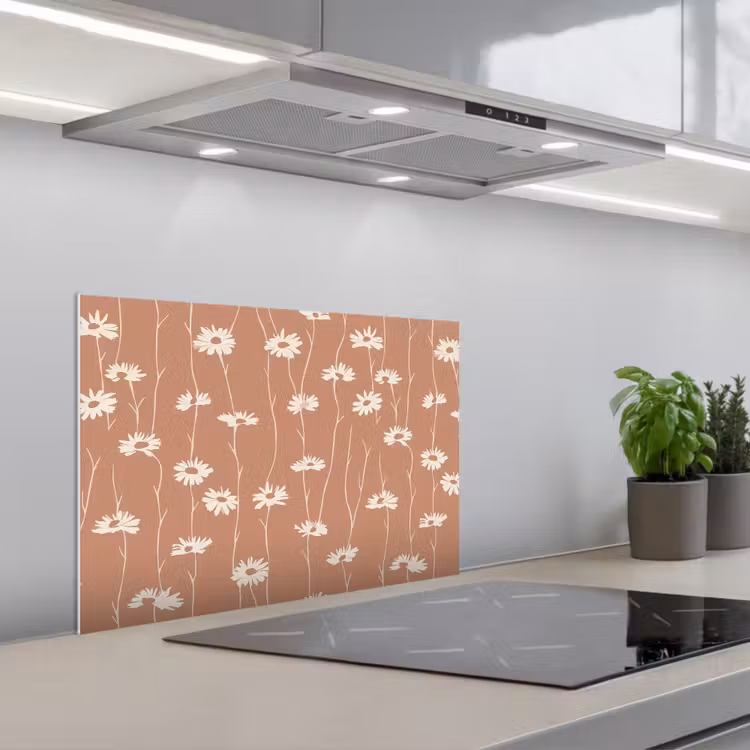 Madeliefjes - Subtiel - Terracotta keuken achterwand spatscherm klein 900 -3d_schuin