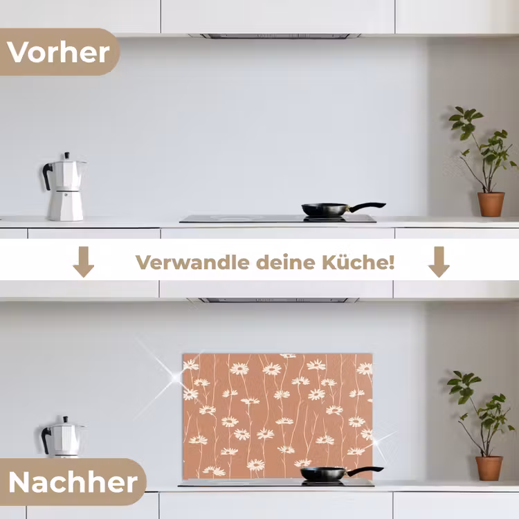 Madeliefjes - Subtiel - Terracotta keuken achterwand spatscherm klein 900 -voor_na_DE
