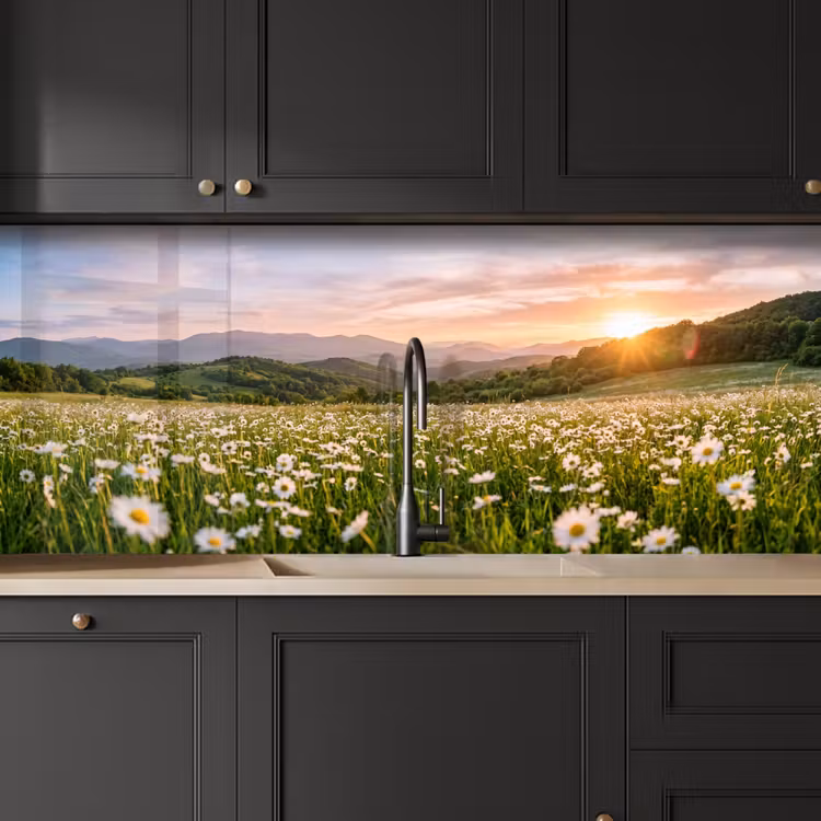 Madelief - Veld - Heuvels - Groen keuken achterwand 2 middel -sfeer1