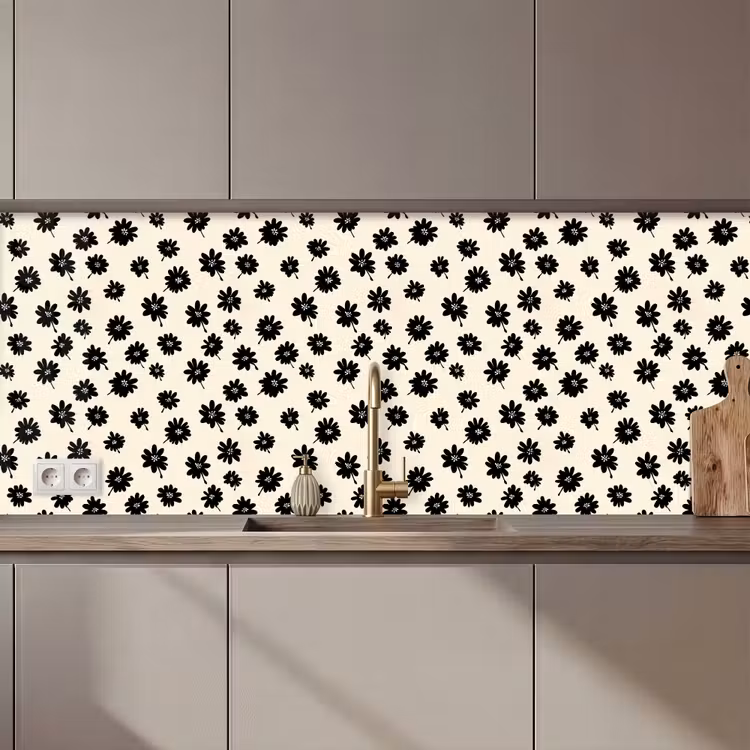 Madeliefjes - Grafisch - Zwart - Beige keuken achterwand 2 middel 871 zz_3dshopping