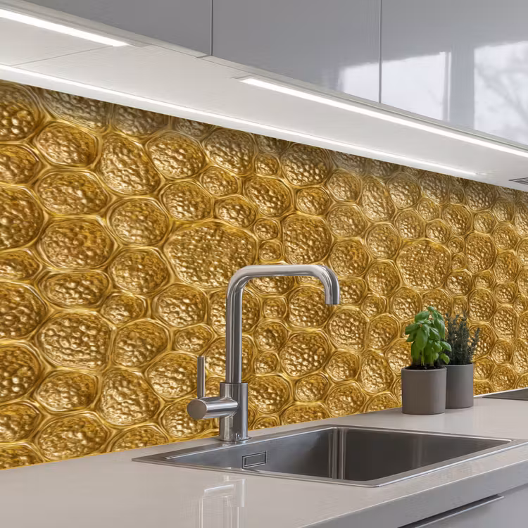 Gehamerd - Mozaïek - Antiek - Goud keuken achterwand 2 middel 871 -3d_schuin