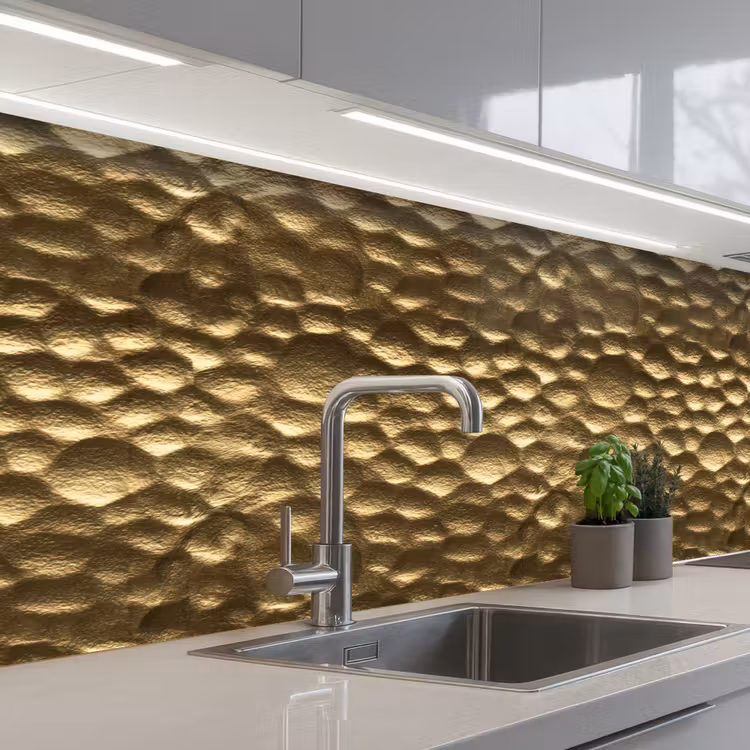 Gehamerd - Reliëf - Textuur - Bronsgoud keuken achterwand 2 middel 871 -3d_schuin