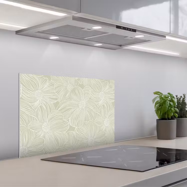 Sereen - Bloemen - Groen keuken achterwand spatscherm klein 900 -3d_schuin