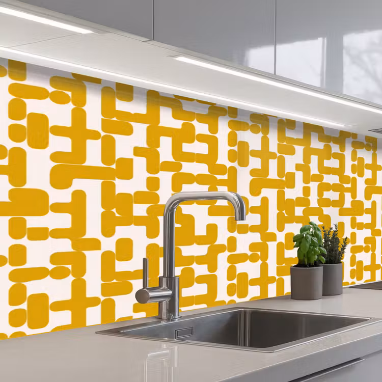 Geel - Beige - Patroon keuken achterwand 2 middel 871 -3d_schuin