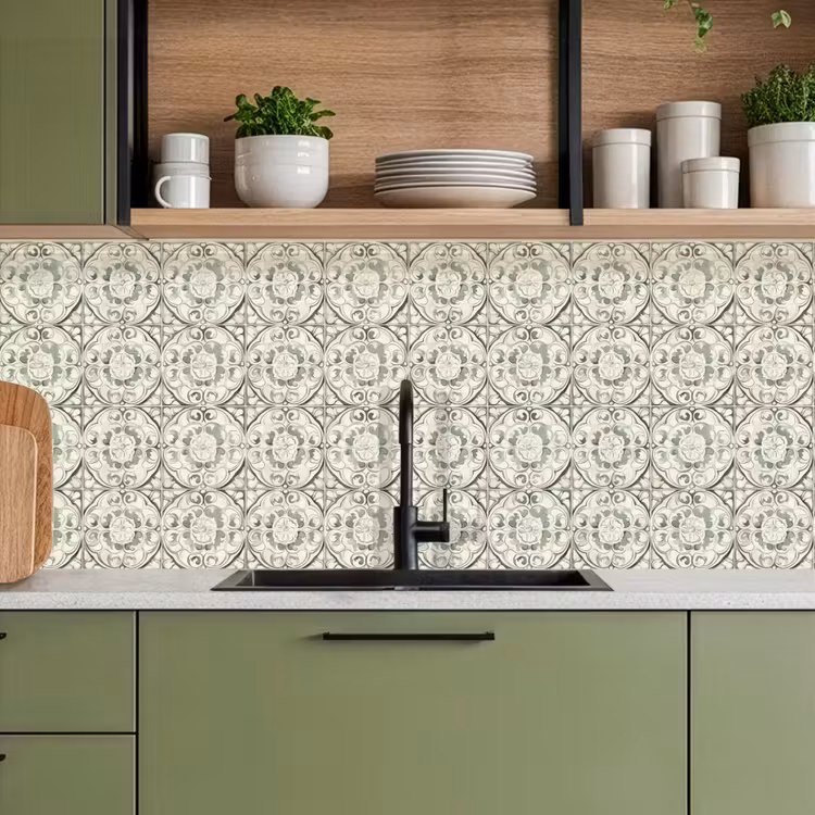 Krulornament - Tegel - Groen keuken achterwand 2 middel 871 -sfeer3