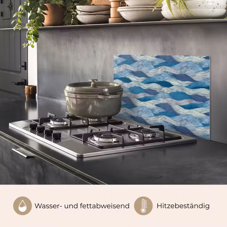 Getekend - Blauw - Wit - Golvend - Streepjes keuken achterwand spatscherm klein 900 -usp_DE