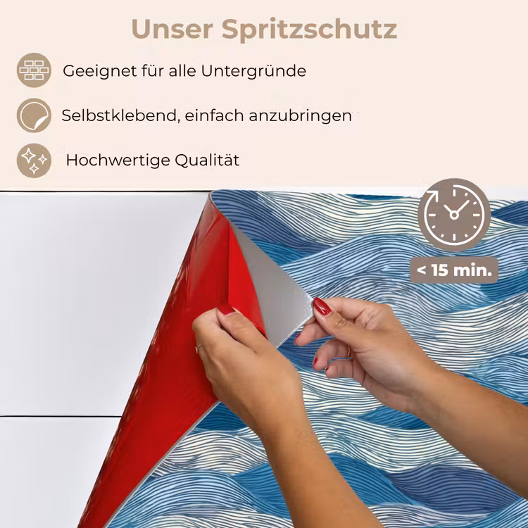 Getekend - Blauw - Wit - Golvend - Streepjes keuken achterwand spatscherm klein 900 -spatscherm_DE