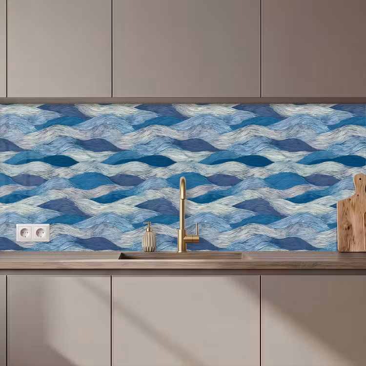 Getekend - Blauw - Wit - Golvend - Streepjes keuken achterwand 2 middel 871 zz_3dshopping