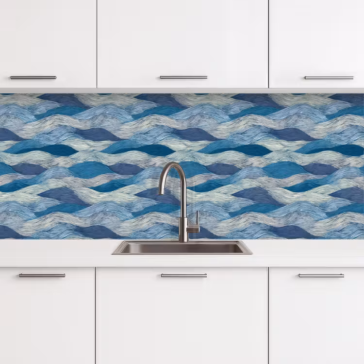 Getekend - Blauw - Wit - Golvend - Streepjes keuken achterwand 2 middel 871 -3d