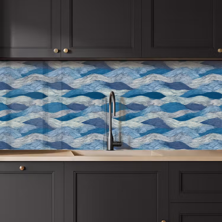 Getekend - Blauw - Wit - Golvend - Streepjes keuken achterwand 2 middel 871 -sfeer1
