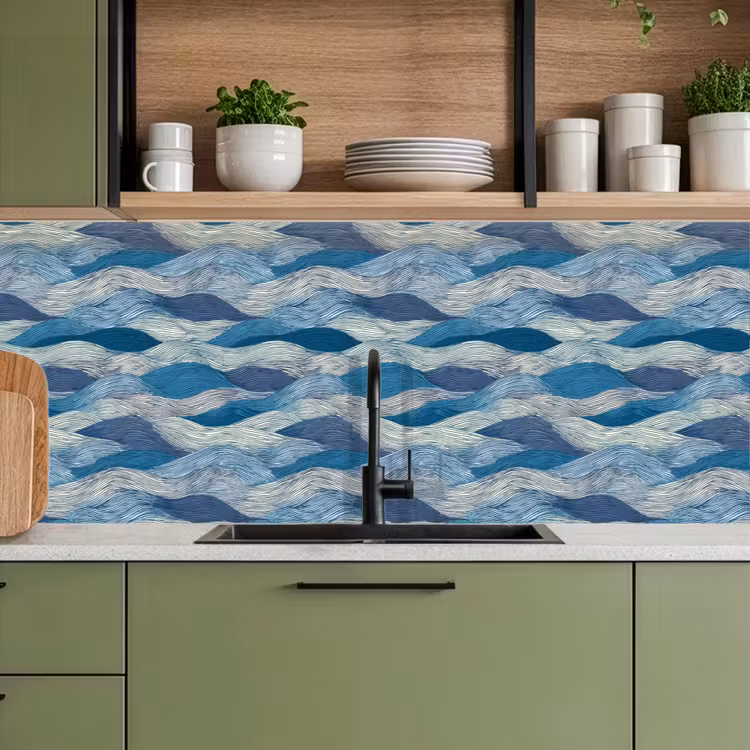 Getekend - Blauw - Wit - Golvend - Streepjes keuken achterwand 2 middel 871 -sfeer3