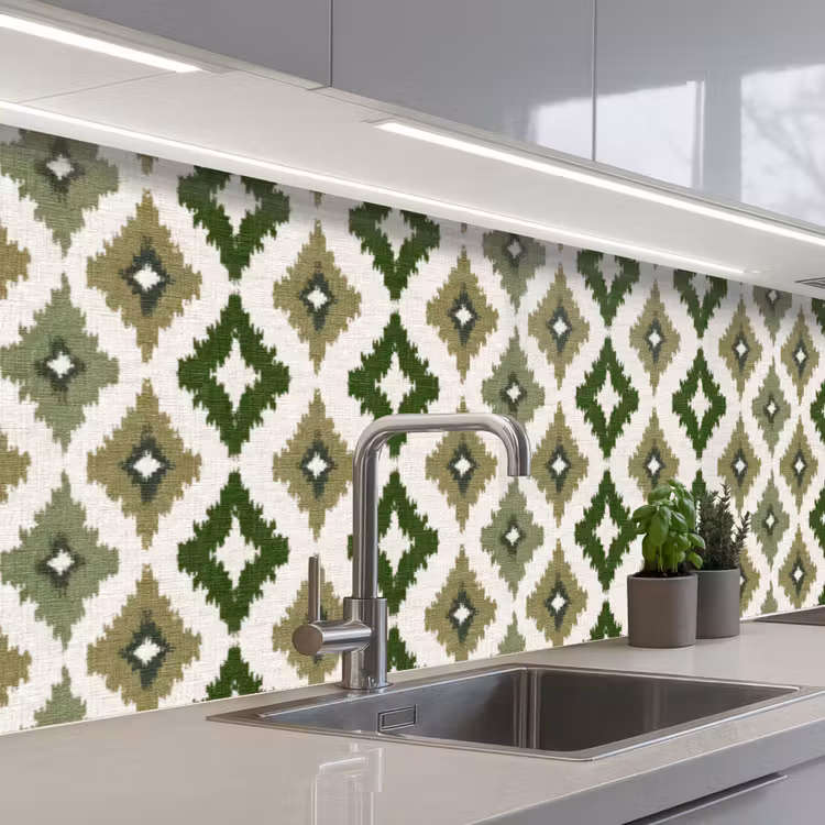 Geografisch - Ruitmotief - Groen keuken achterwand 2 middel 871 -3d_schuin
