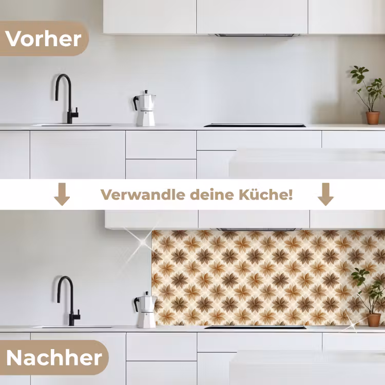 Geografisch - Patroon - Bruin keuken achterwand 2 middel 871 -voor-na_DE