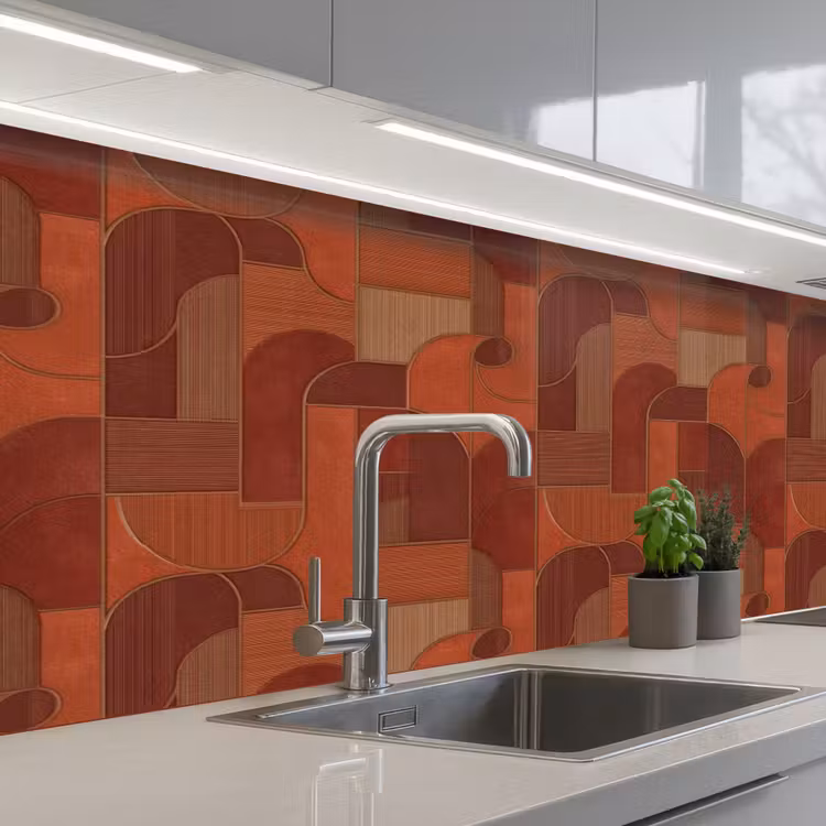 Geometrisch - Abstract - Textuur - Bruin keuken achterwand 2 middel 871 -3d_schuin