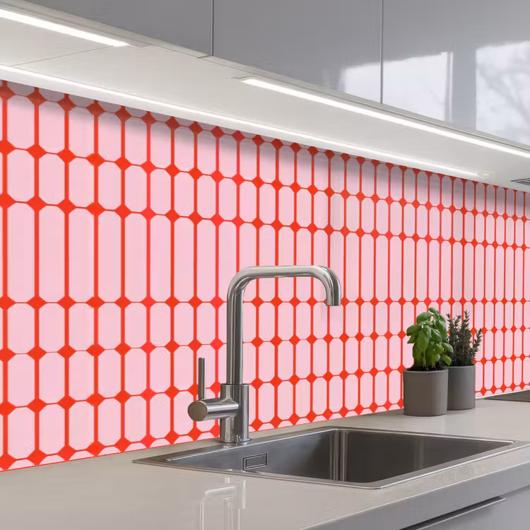 Geometrisch - Minimalistisch - Rood - Roze keuken achterwand 2 middel 871 -3d_schuin