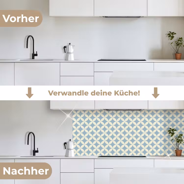 Geometrisch - Bloem - Motief - Blauw keuken achterwand 2 middel 871 -voor-na_DE