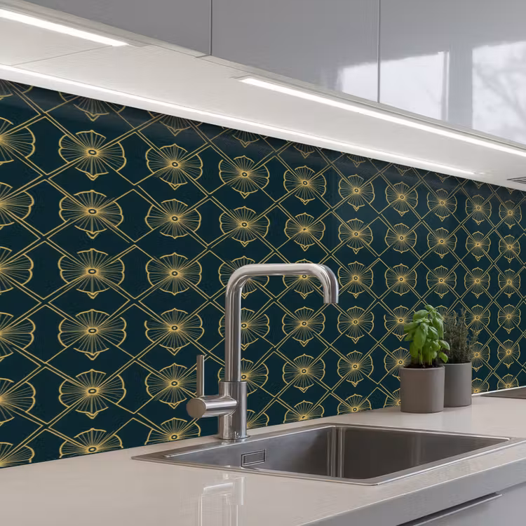 Geometrisch - Elegant - Groen keuken achterwand 2 middel 871 -3d_schuin