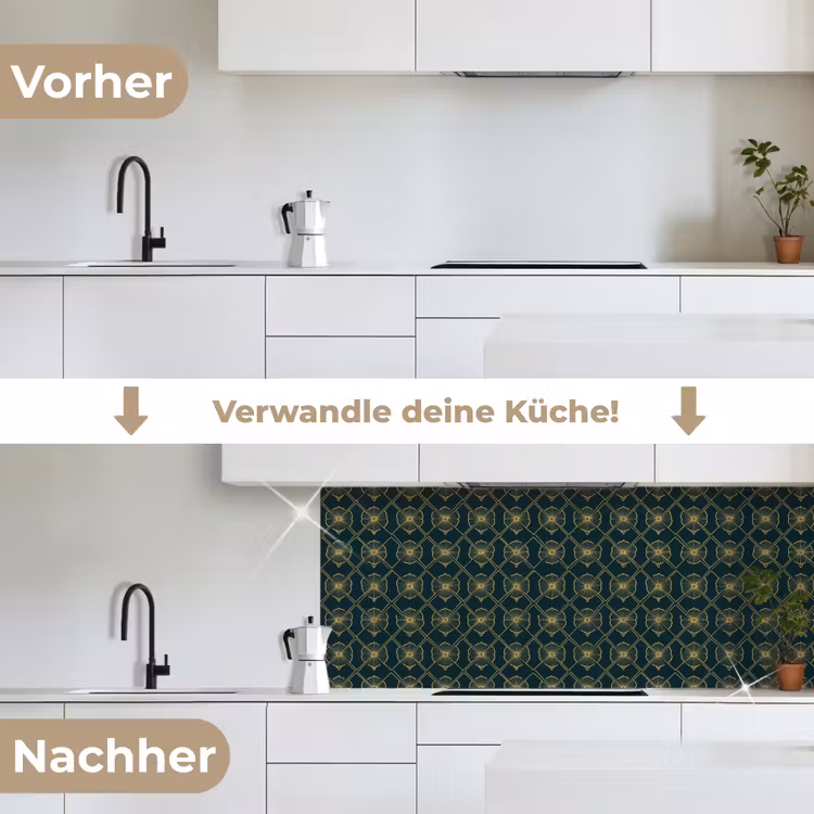 Geometrisch - Elegant - Groen keuken achterwand 2 middel 871 -voor-na_DE