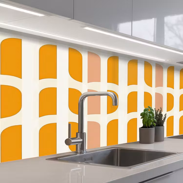 Geometrisch - Patroon - Geel - Roze keuken achterwand 2 middel 871 -3d_schuin