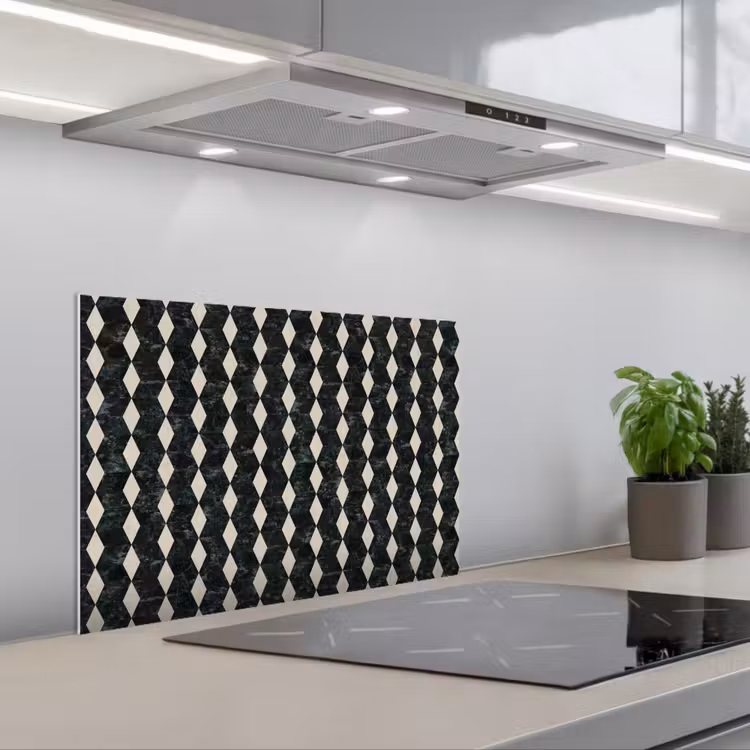 Geometrisch - Patroon - Marmer - Groen keuken achterwand spatscherm klein 900 -3d_schuin